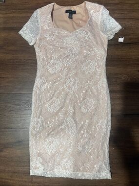 R & M Richards Pink and White Lace Sheath Mini Dress